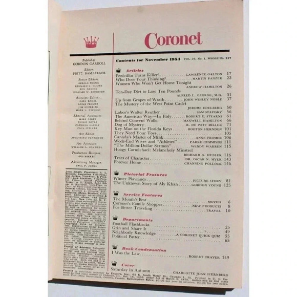 Vintage November 1954 Vol. 37 No. 1 Coronet Magazine 217 - 10 Day Diet Plan - Picture 2 of 3